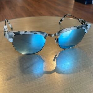 Westward Leaning sunglasses, matte grey tortoise frame, mirror lens.